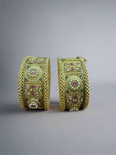 Antique Gold-Plated Bangles with Intricate Pearl and Stone Work